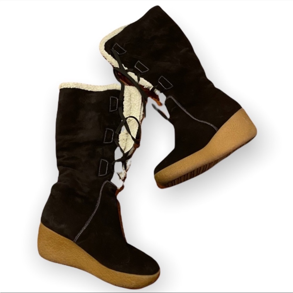Michael Kors Beaverton Lace Up Shearling Wedge Boots